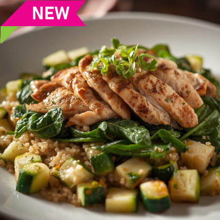 Healthy Economic - Shredded chicken with spinach, quinoa, and sautéed zucchini