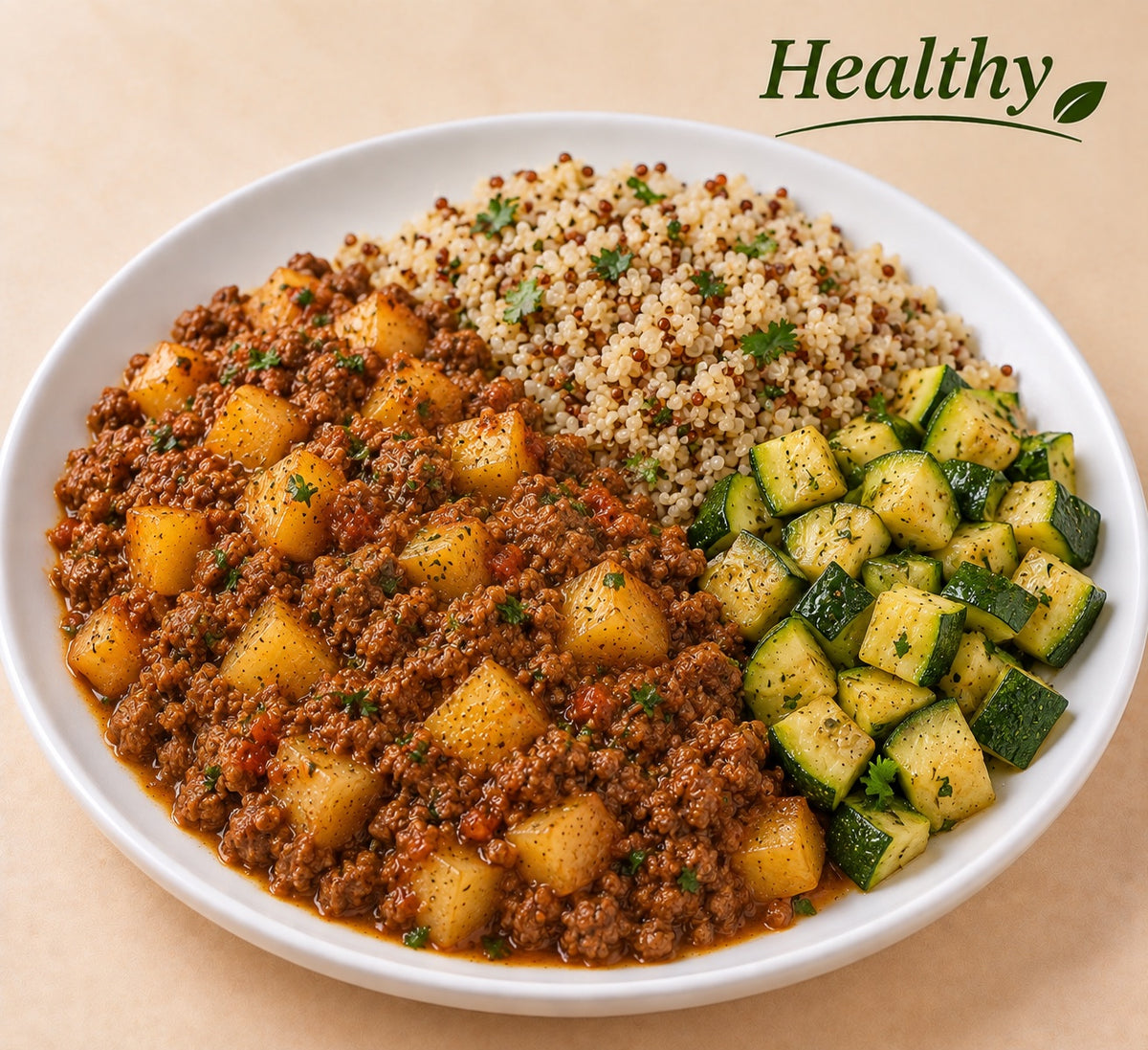 SAUDAVEL 500G- Carne moída com batatas, quinoa e abobrinha.