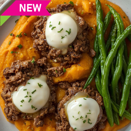 SAUDÁVEL ECONÔMICO - Escondidinho de batata doce brasileira com carne moída lean e queijo mussarela low fat and vagem