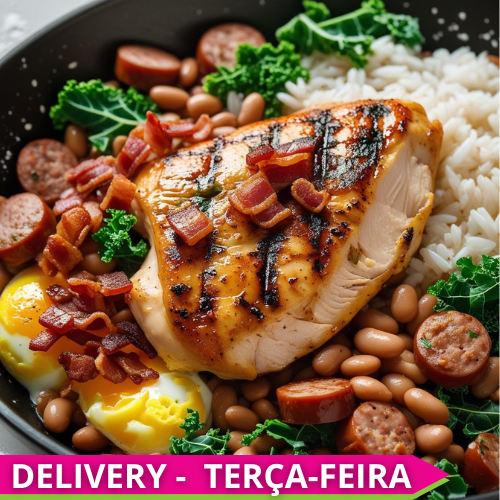 Homestyle Kids - Grilled chicken breast with onions, white rice, and feijão tropeiro