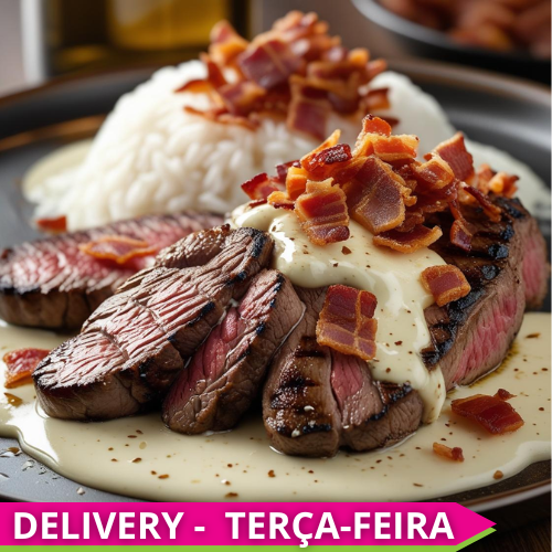 Homestyle Kids - Filet mignon with catupiry sauce and crispy bacon on top, served with white rice