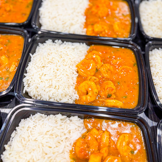 AVAILABLE NOW, FROZEN- Capixaba-style shrimp bobó and white rice.