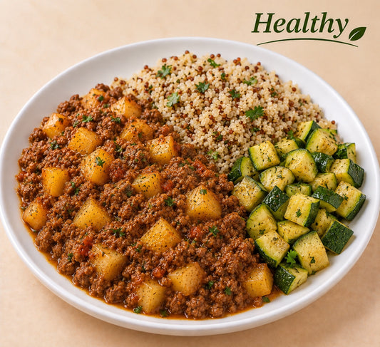 PRONTA ENTREGA CONGELADA- Carne moída com batatas, quinoa e abobrinha.