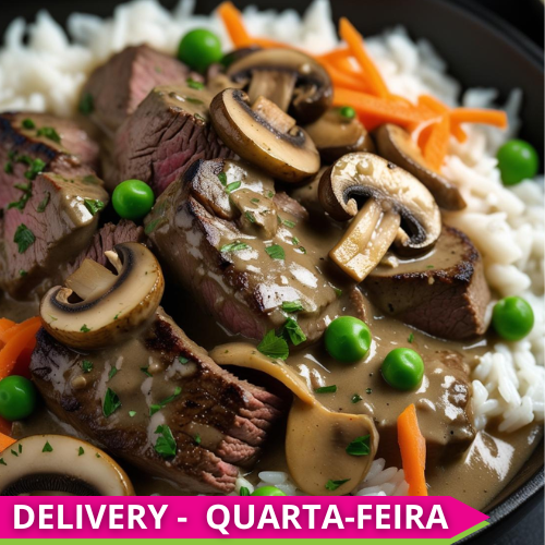 HEALTHY KIDS - Fit filet mignon stroganoff with mushrooms and basmati rice with vegetables