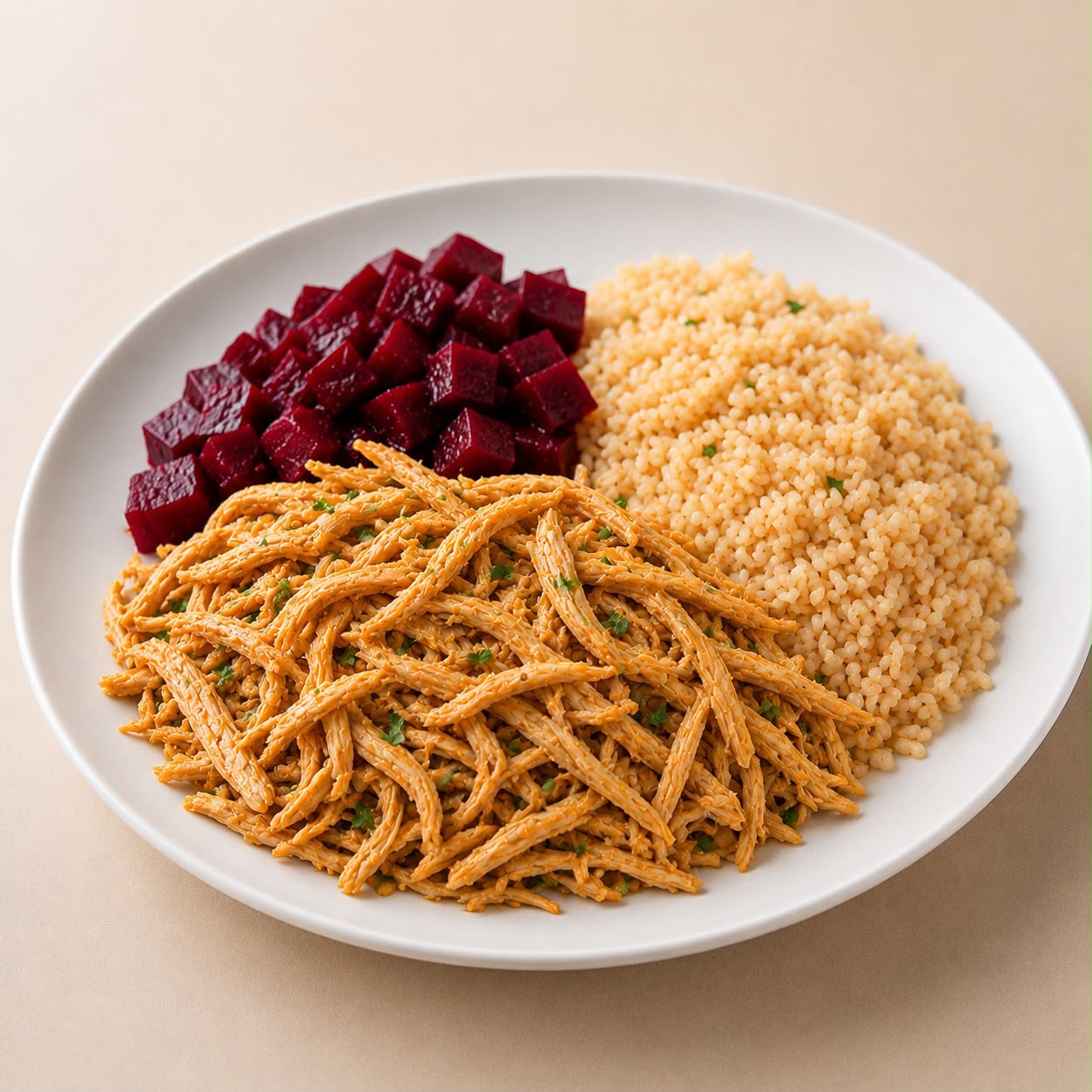 LEAN BALANCE 350G - Shredded chicken, brown rice & beets.